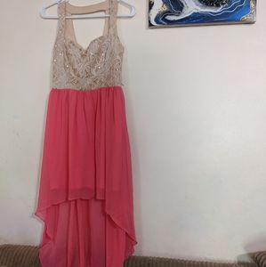 Coral Pink & Beige Sequin Formal Gown